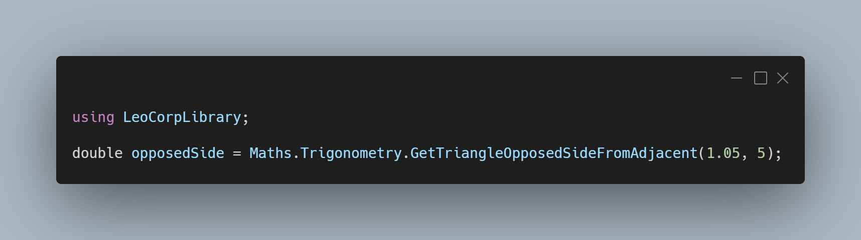 A C# code sample using LeoCorpLibrary