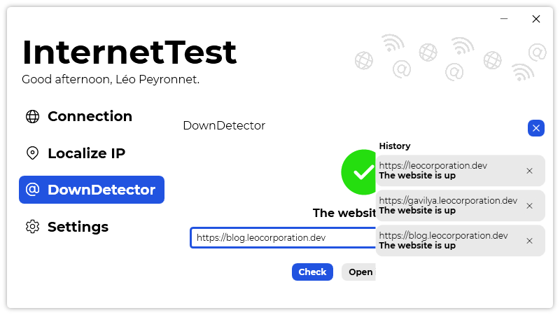 The “DownDetector” page of InternetTest