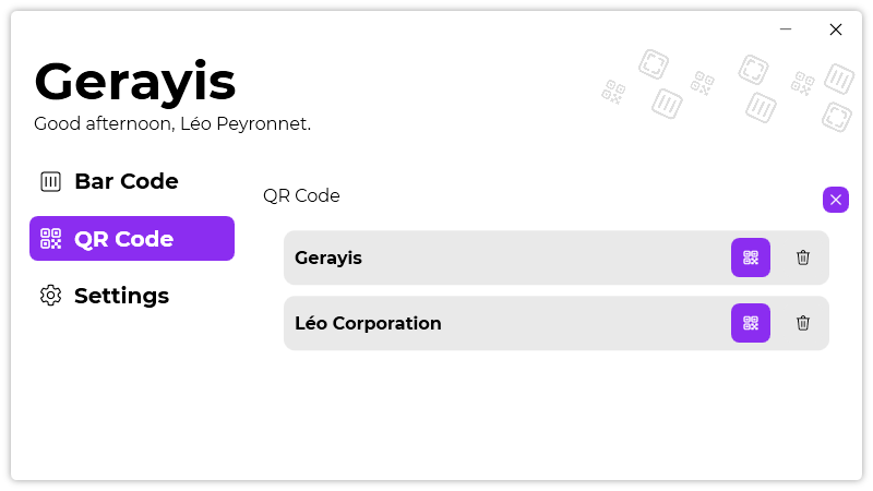 The history of the “QR Code” page of Gerayis
