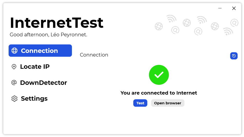 The “Connection” page of InternetTest.