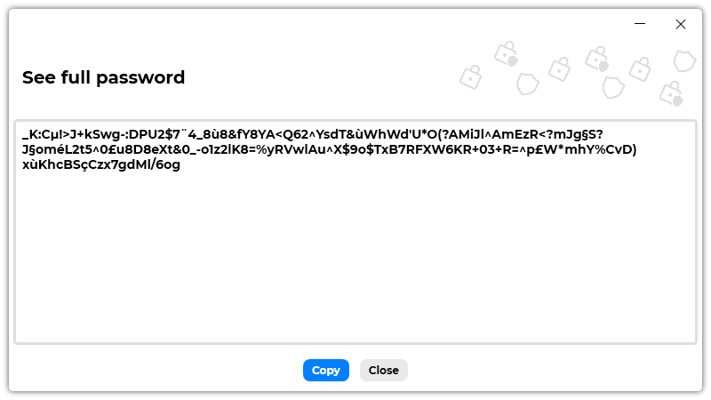 The “See full password” window of Passliss.