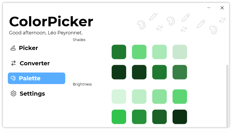 The “Palette” page of ColorPicker