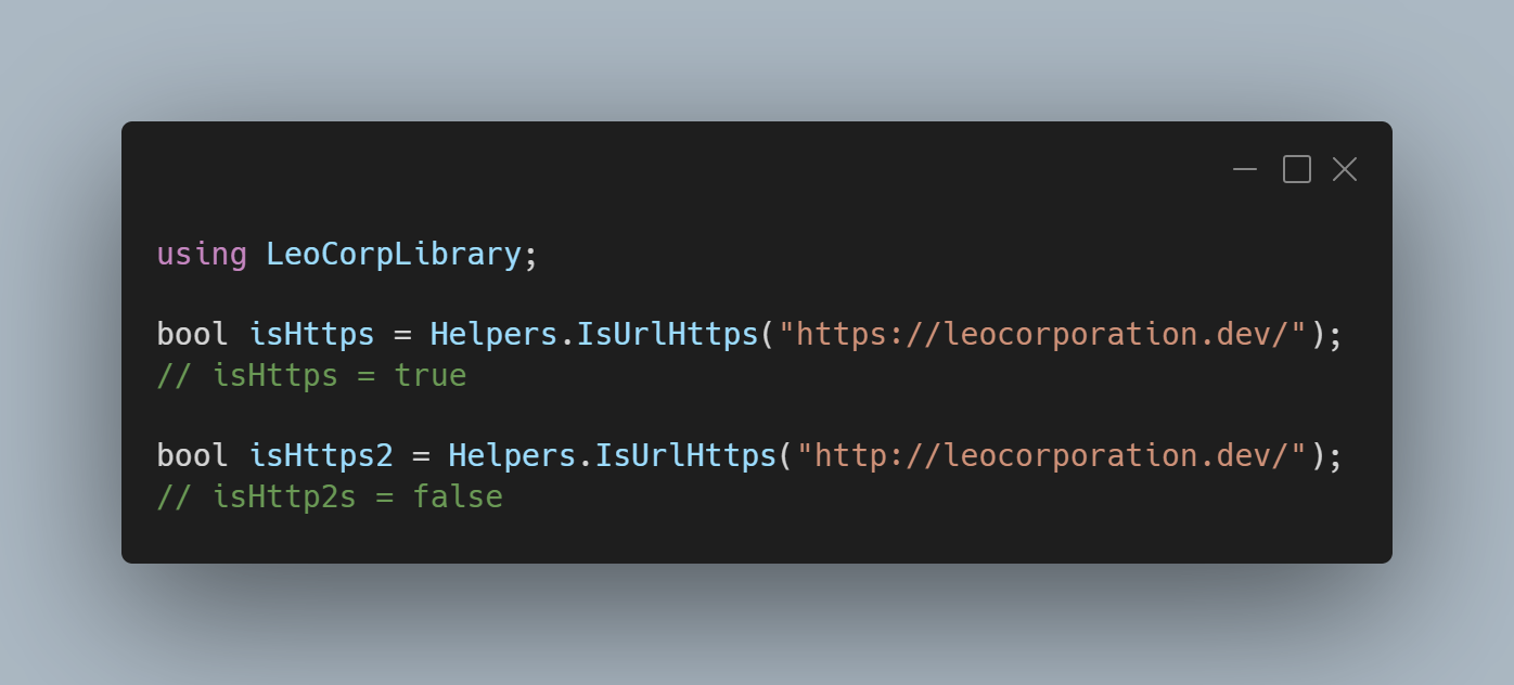 A C# code sample using LeoCorpLibrary.