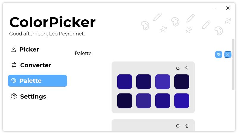 The “Palette” page of ColorPicker