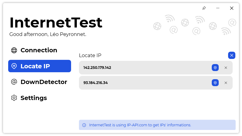 The new history section of the locate IP page of InternetTest