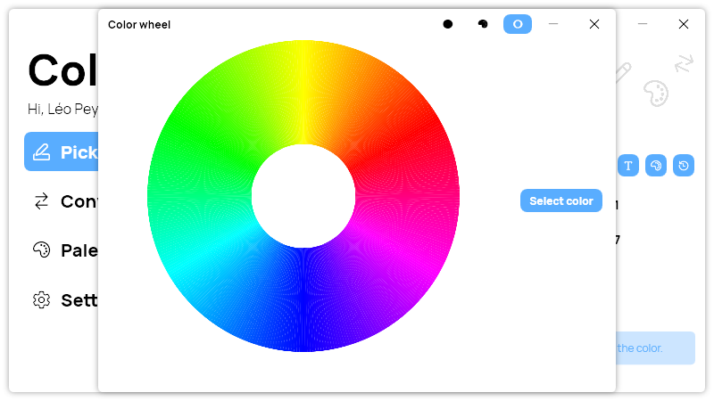 ColorPicker’s color wheel window.
