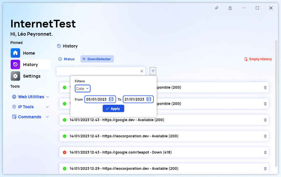 The new search feature of InternetTest Pro