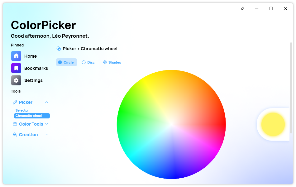 The Chromatic wheel page of ColorPicker Max