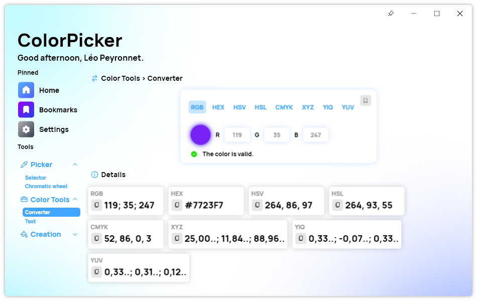 The Converter page of ColorPicker Max