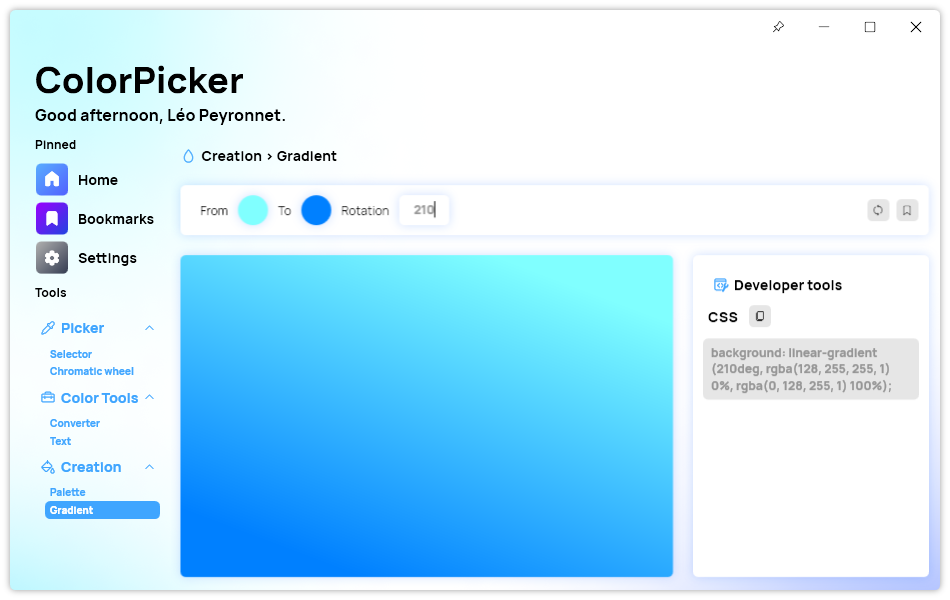 The Gradient page of ColorPicker Max