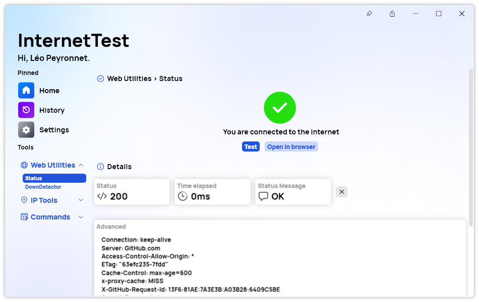 The new “Advanced” section of InternetTest Pro