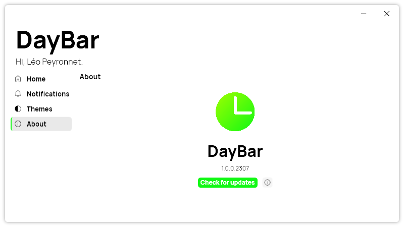 The about page of DayBar