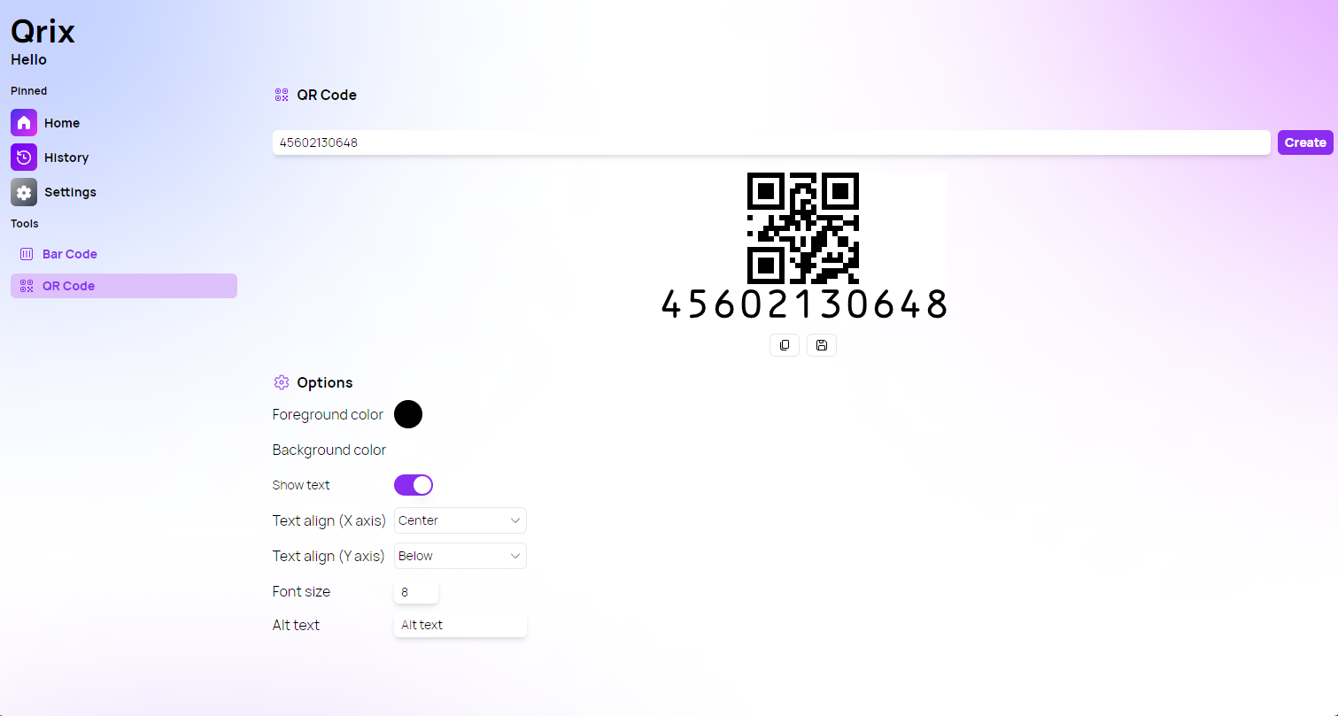 The new text options in the QR Code page