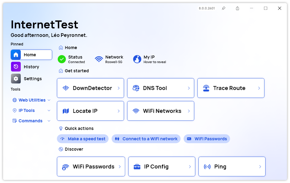 The new dashboard of InternetTest Pro 8