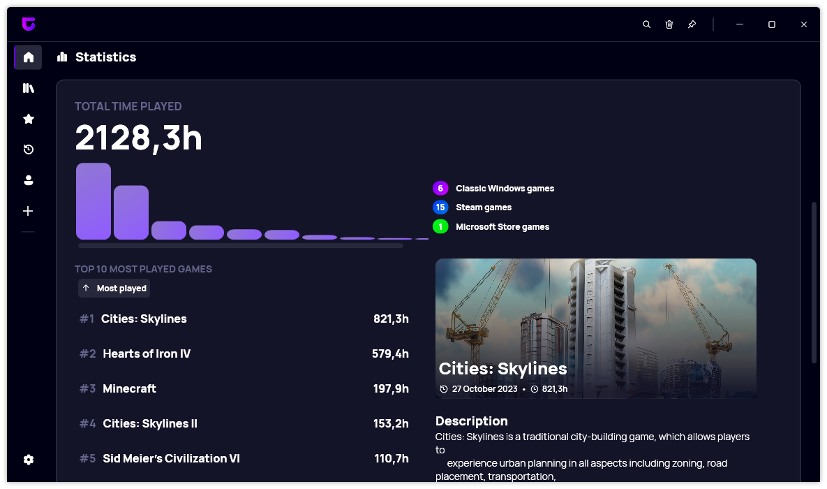 The redesigned statistics section