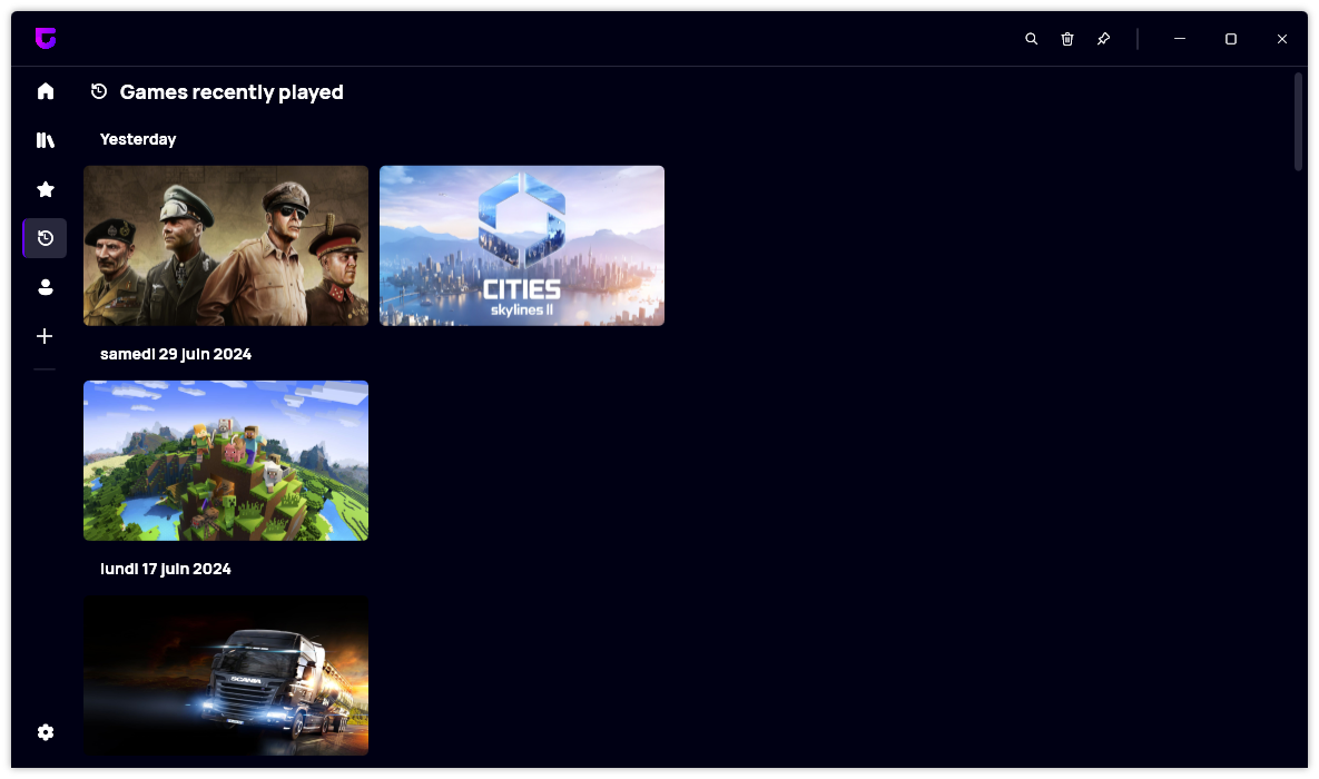 The new layout of the “Recently played games” page