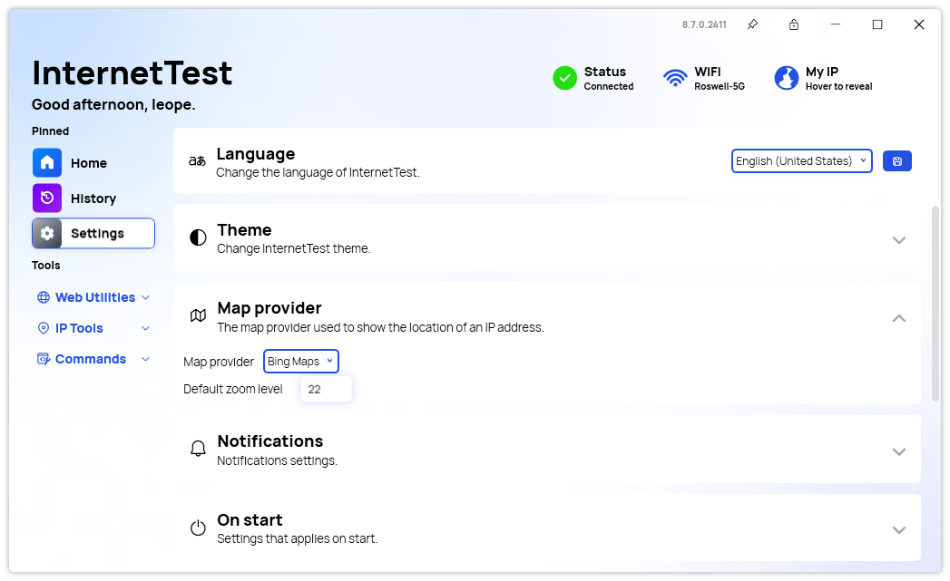 The new Map settings section along with the new layout in the Header section