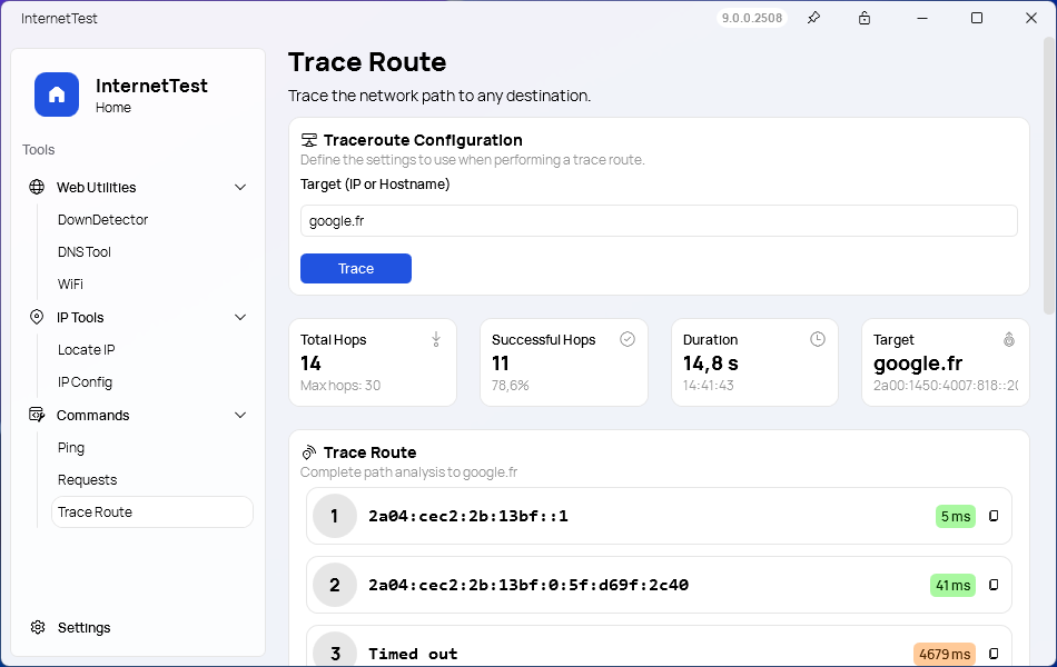 The redesigned Traceroute page