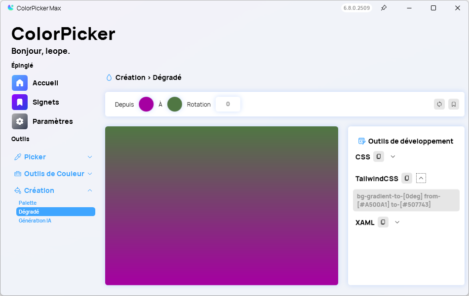 The new Tailwind CSS option in the Export Gradient dialog
