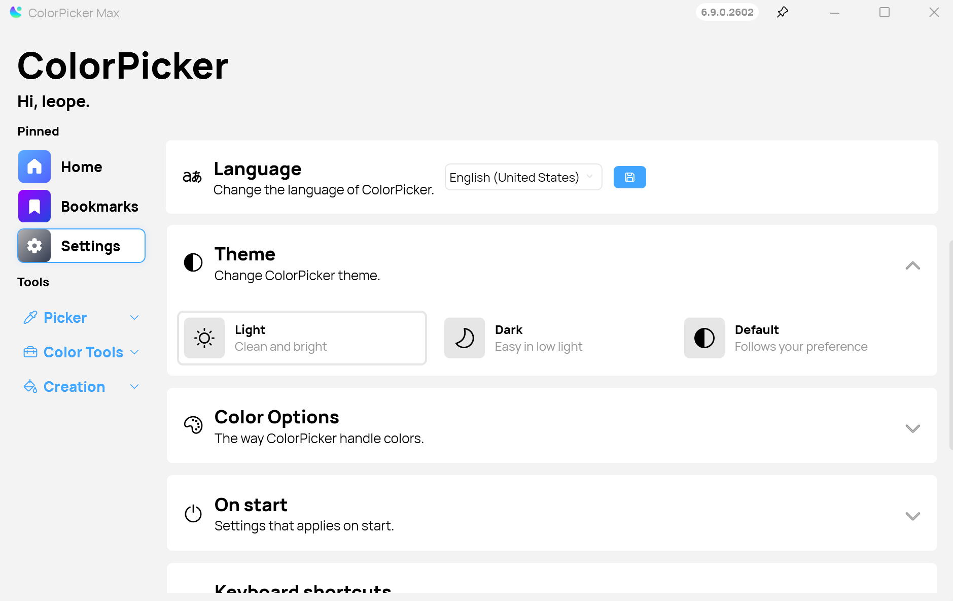 Screenshot of the new theme picker
